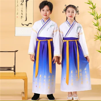 Китайское Традиционное Платье Hanfu Kids Ancient Festival Комплект Одежды для Маленьких Мальчиков И Девочек С Длинным Рукавом Для Выступлений в стиле Народных Танцев