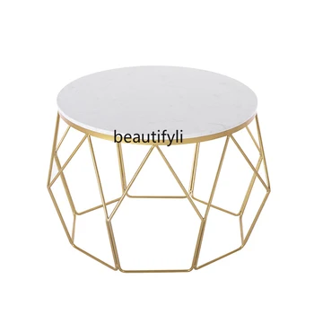 Журнальный столик из Скандинавского Мрамора Простой Современный Креативный круглый Небольшой Квартирный Железный Чайный Столик Комбинированная мебель для гостиной