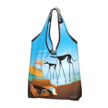 Модная сумка Salvador Dali Funny Greyhound Lurcher для покупок Портативная сумка для покупок для собак породы Уиппет Сайтхаунд